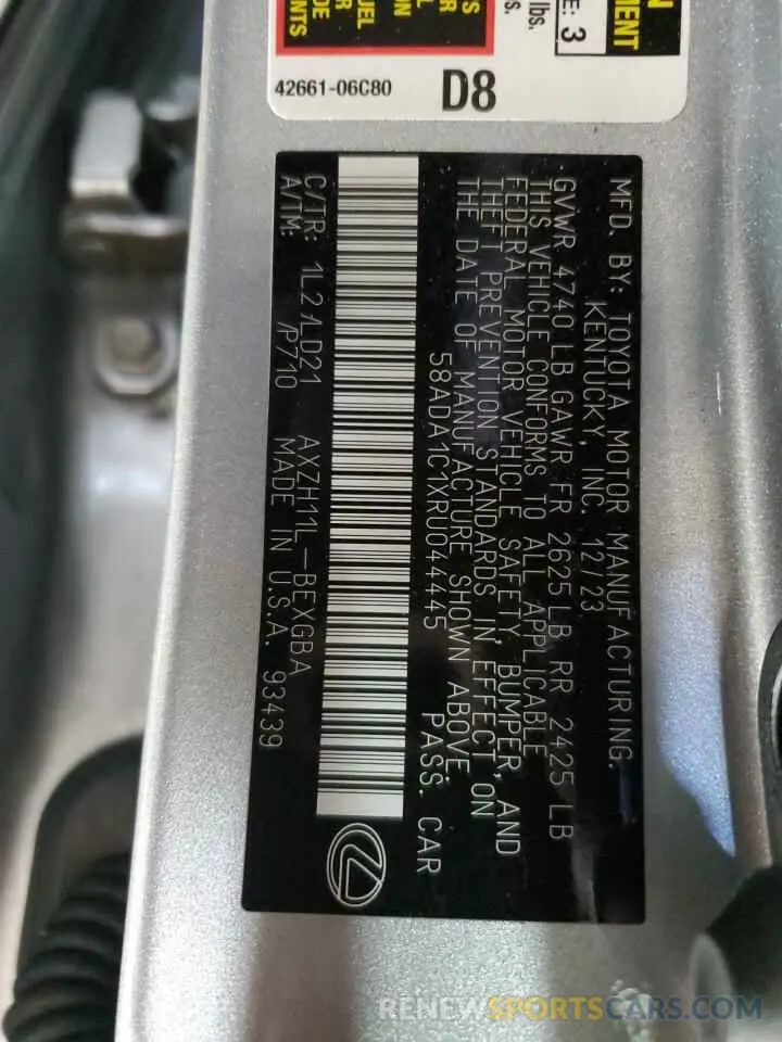 12 fotografías del automóvil dañado 58ADA1C1XRU044445 LEXUS ES300 2024