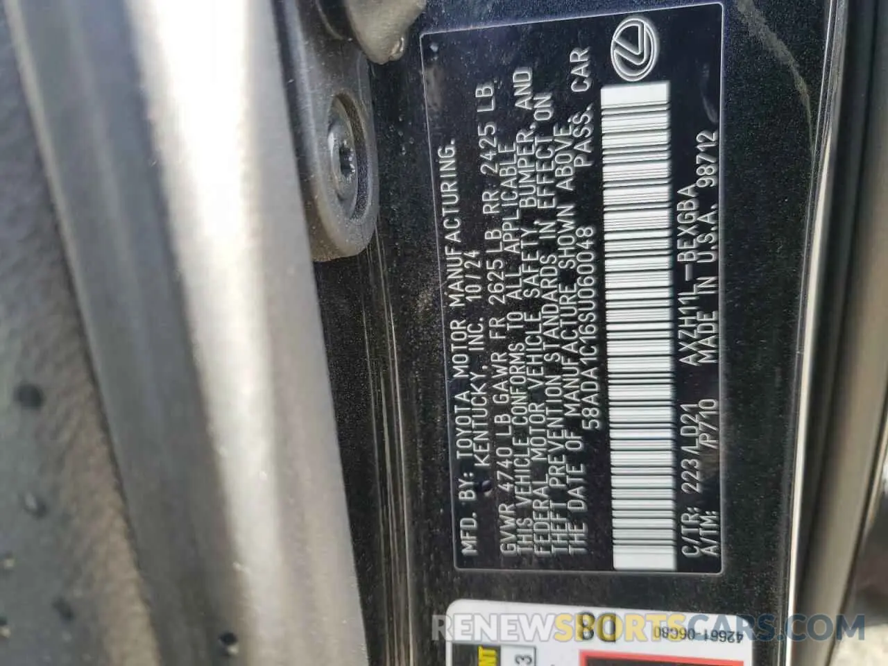 12 fotografías del automóvil dañado 58ADA1C16SU060048 LEXUS ES300 2025