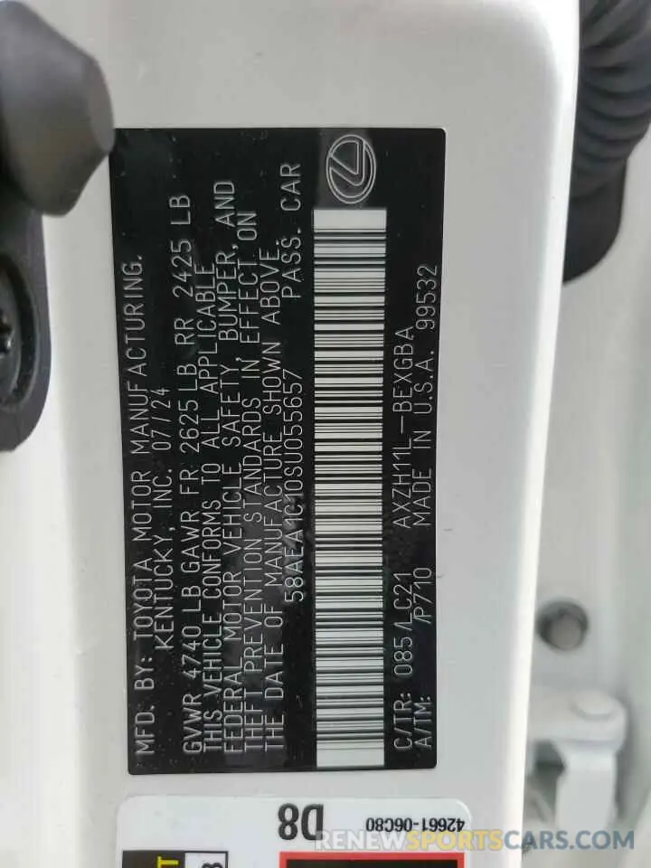 12 fotografías del automóvil dañado 58AEA1C10SU055657 LEXUS ES300 2025