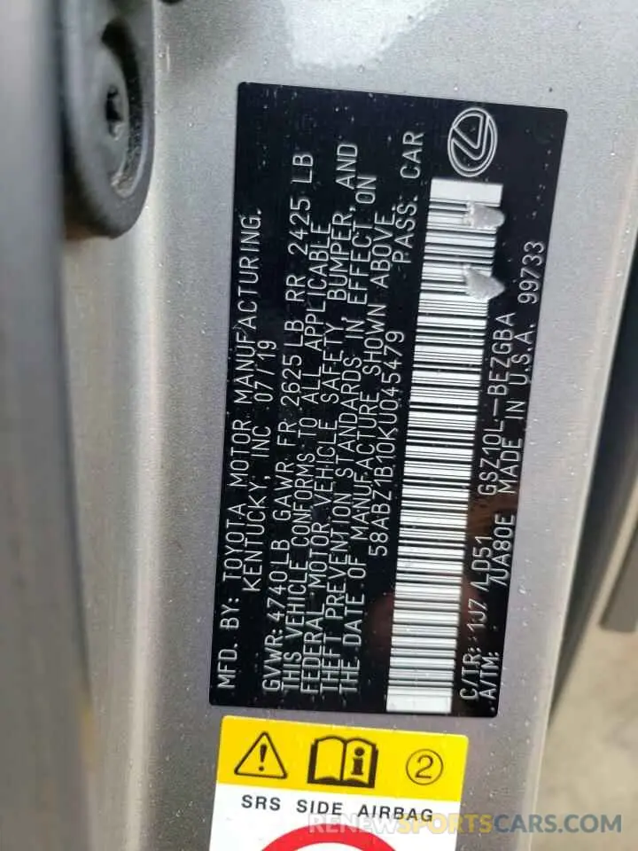 13 fotografías del automóvil dañado 58ABZ1B10KU045479 LEXUS ES350 2019