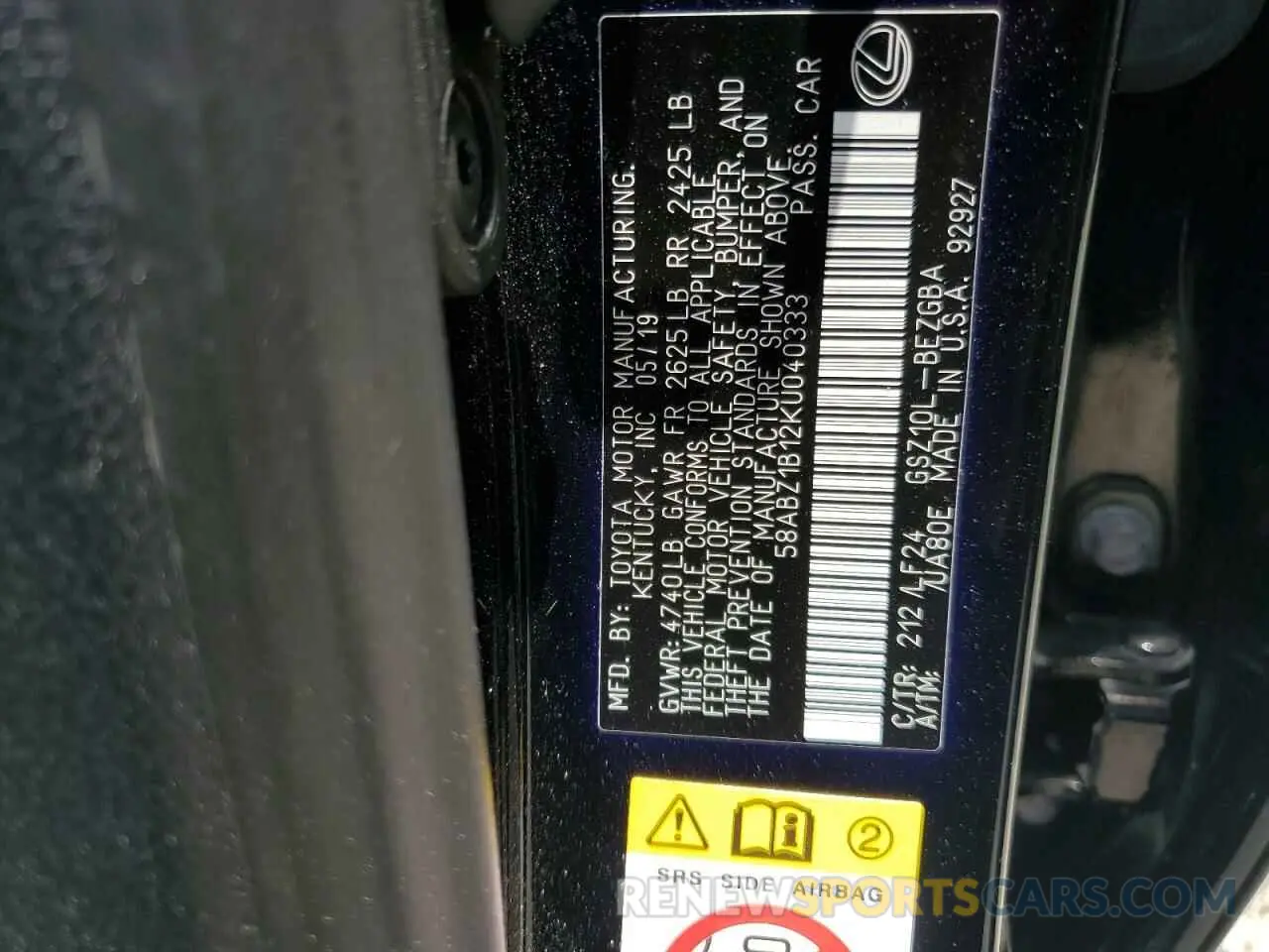 12 fotografías del automóvil dañado 58ABZ1B12KU040333 LEXUS ES350 2019