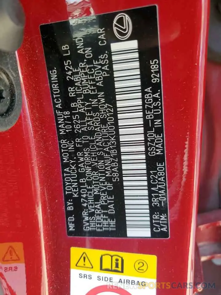 13 fotografías del automóvil dañado 58ABZ1B13KU010127 LEXUS ES350 2019