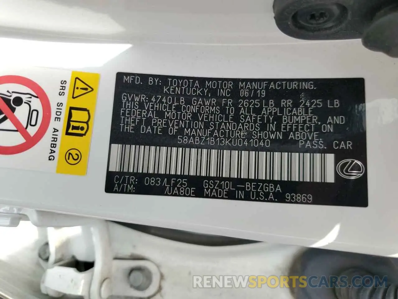 13 fotografías del automóvil dañado 58ABZ1B13KU041040 LEXUS ES350 2019