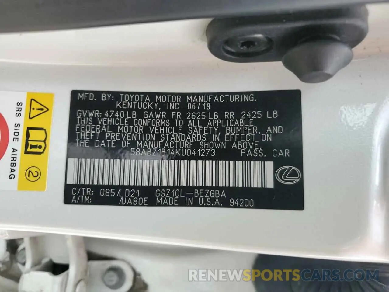 15 fotografías del automóvil dañado 58ABZ1B14KU041273 LEXUS ES350 2019