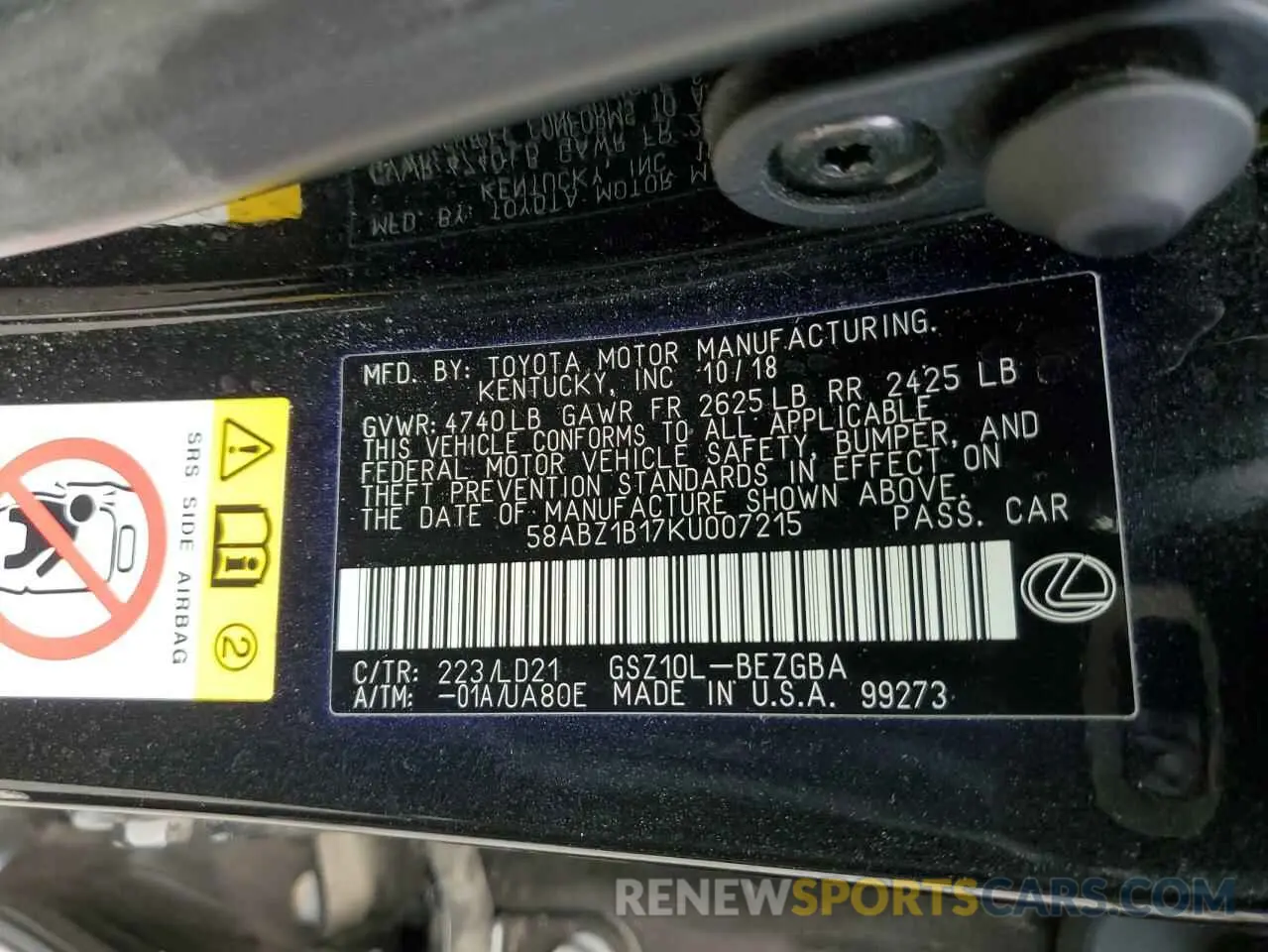 12 fotografías del automóvil dañado 58ABZ1B17KU007215 LEXUS ES350 2019