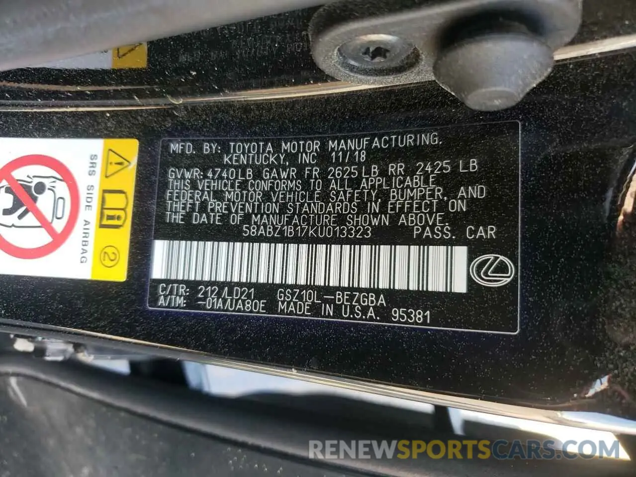 13 fotografías del automóvil dañado 58ABZ1B17KU013323 LEXUS ES350 2019