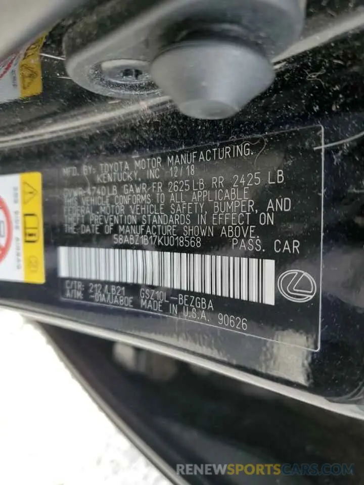 12 fotografías del automóvil dañado 58ABZ1B17KU018568 LEXUS ES350 2019