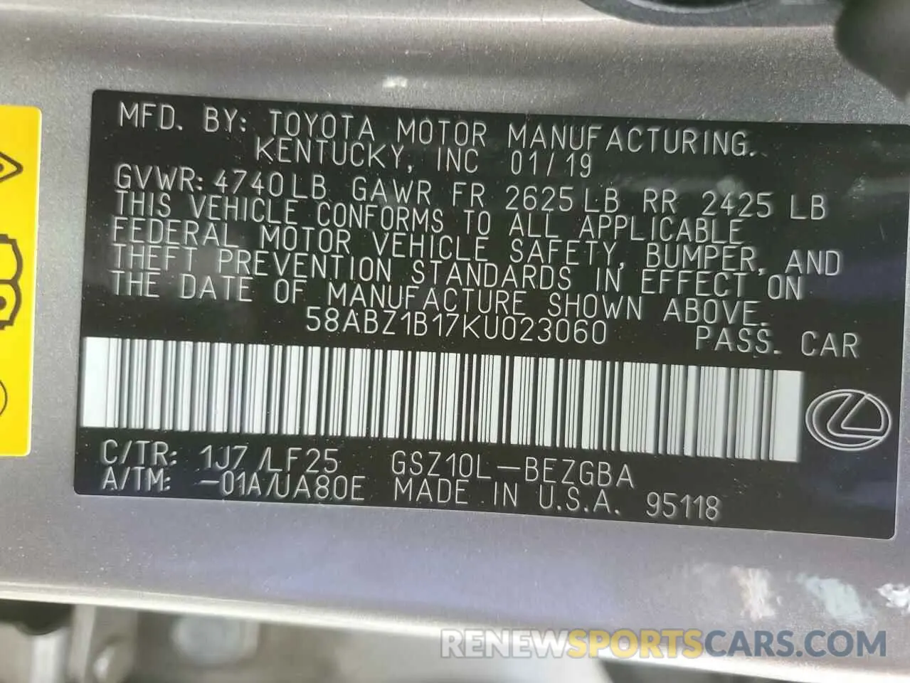 13 fotografías del automóvil dañado 58ABZ1B17KU023060 LEXUS ES350 2019