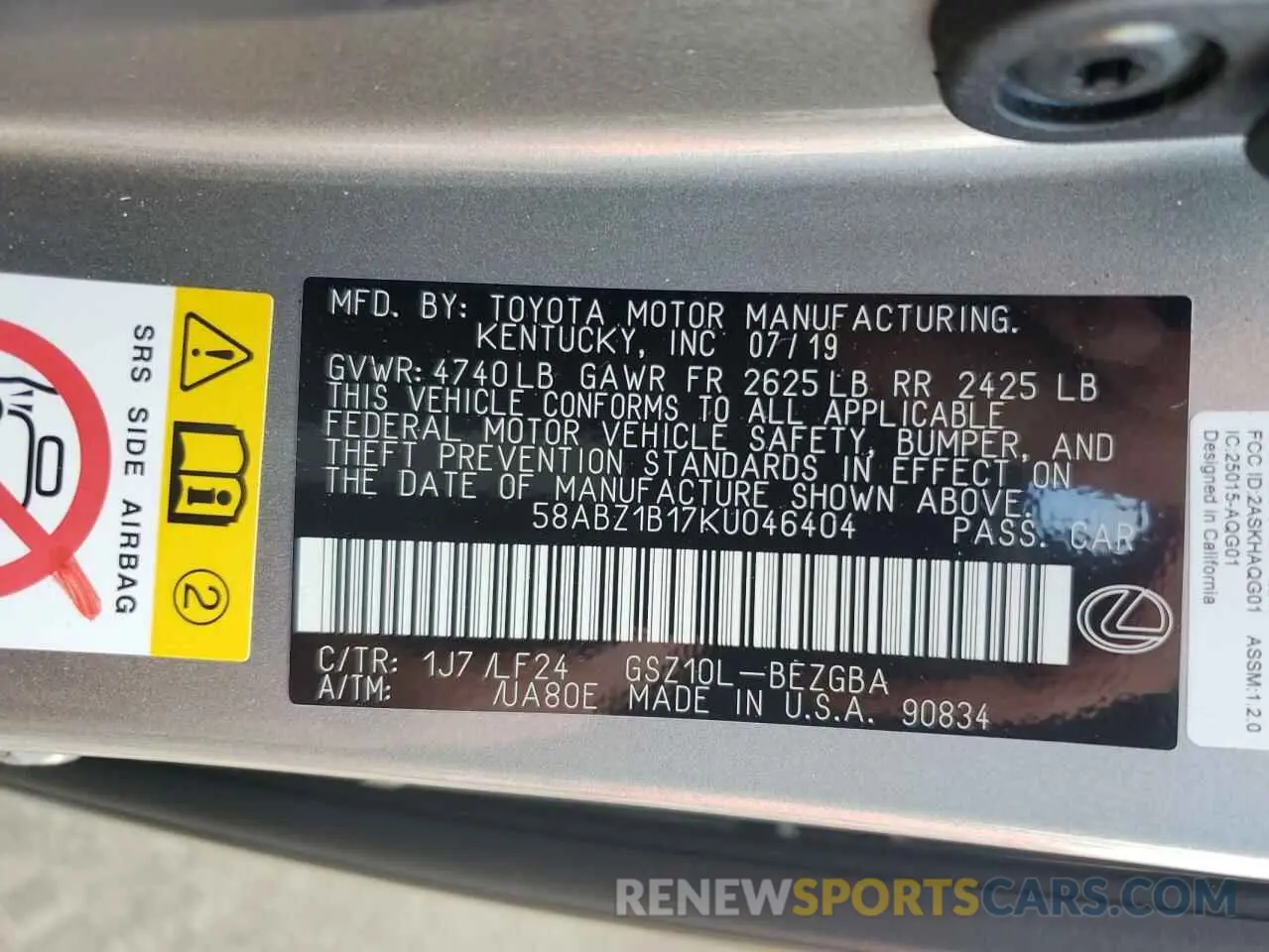 12 fotografías del automóvil dañado 58ABZ1B17KU046404 LEXUS ES350 2019