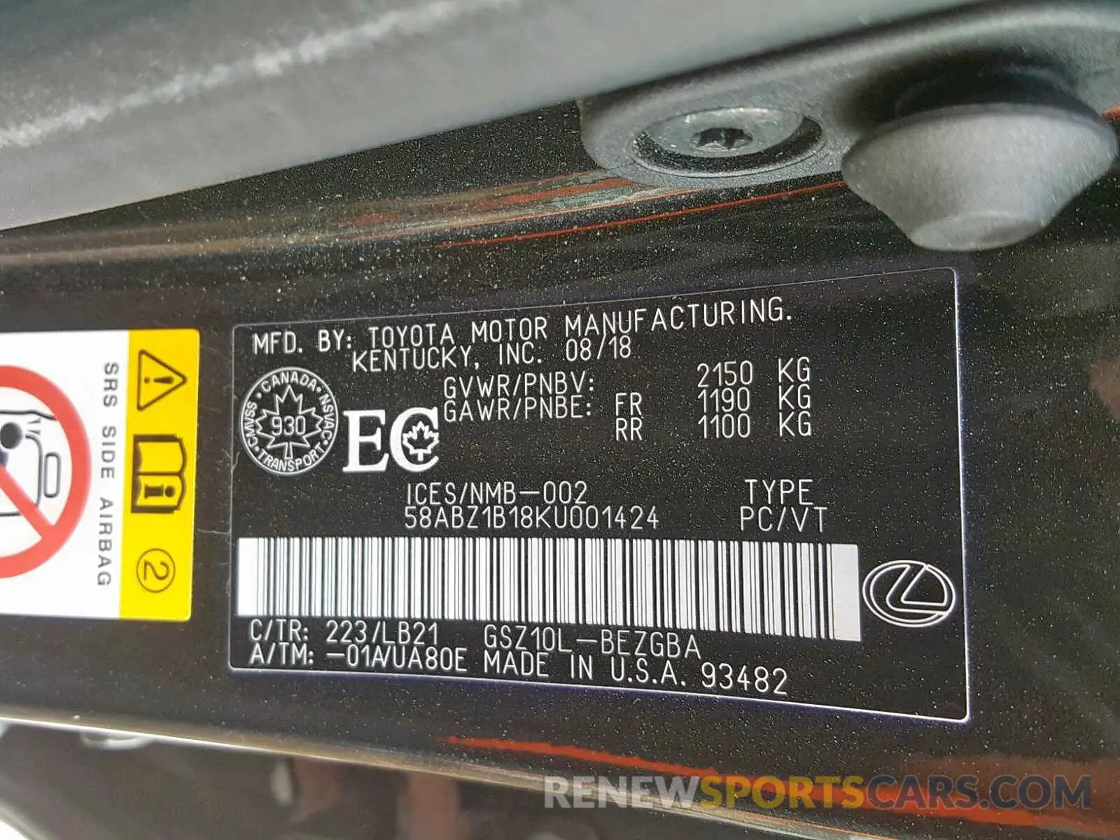 10 fotografías del automóvil dañado 58ABZ1B18KU001424 LEXUS ES350 2019