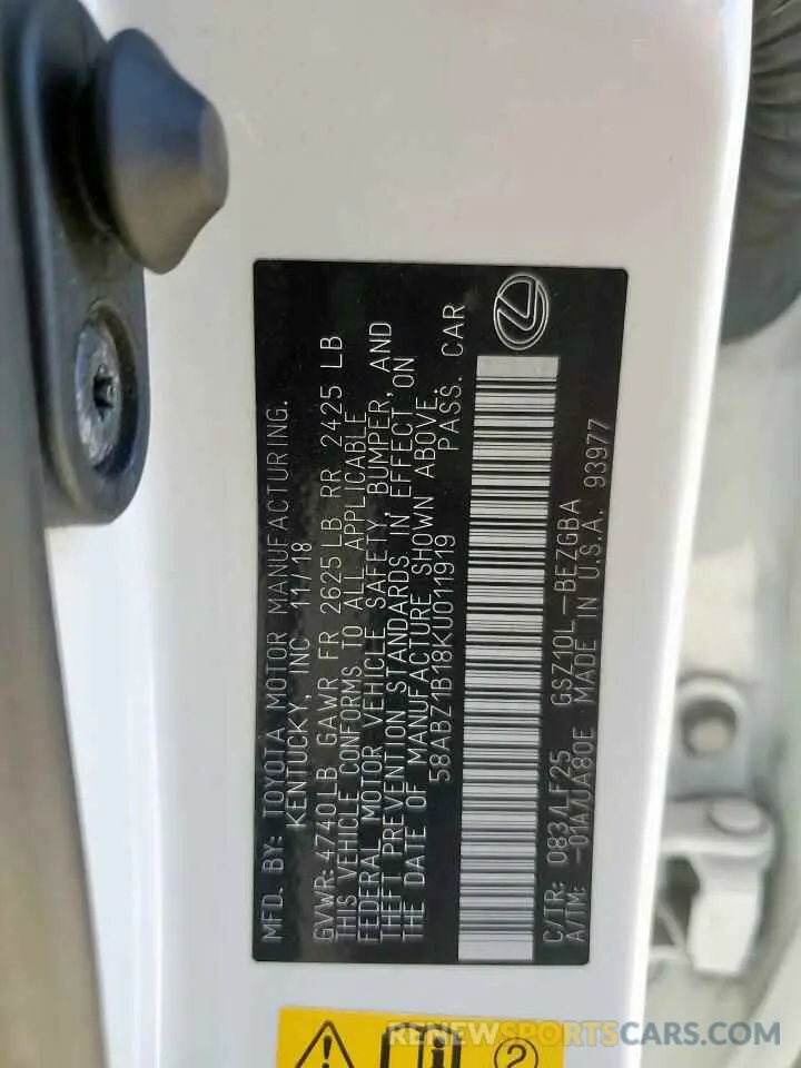 13 fotografías del automóvil dañado 58ABZ1B18KU011919 LEXUS ES350 2019