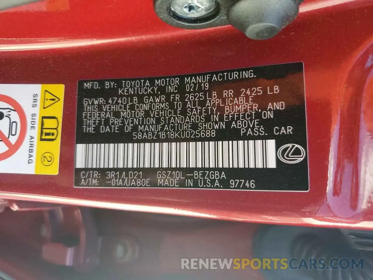 13 fotografías del automóvil dañado 58ABZ1B18KU025688 LEXUS ES350 2019