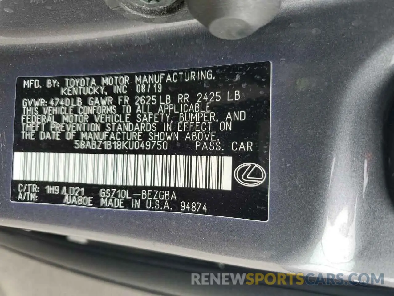 13 fotografías del automóvil dañado 58ABZ1B18KU049750 LEXUS ES350 2019