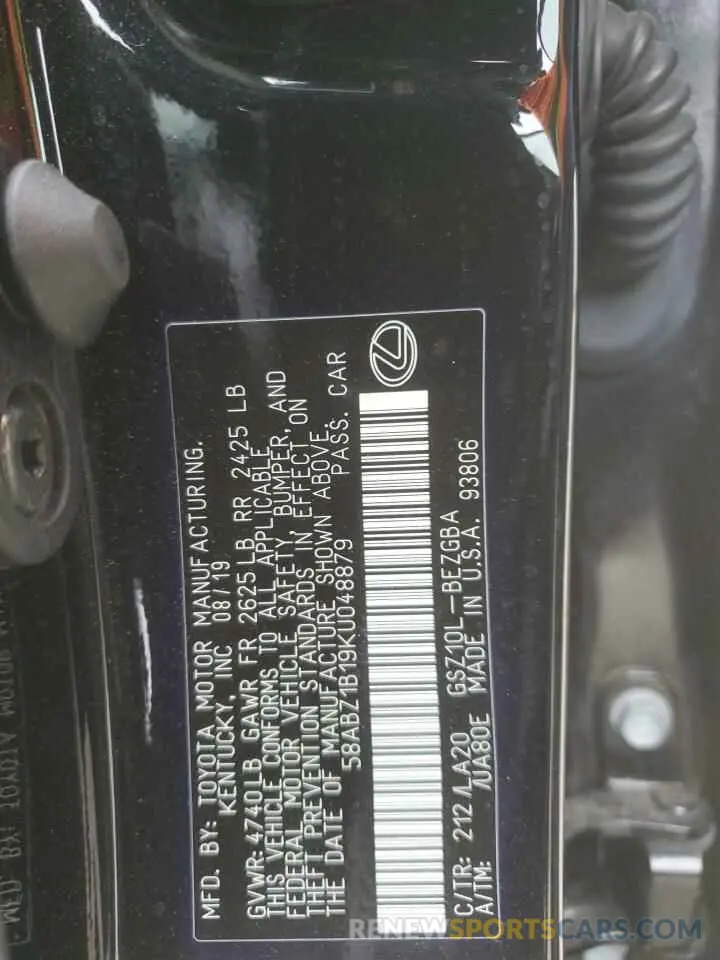 12 fotografías del automóvil dañado 58ABZ1B19KU048879 LEXUS ES350 2019