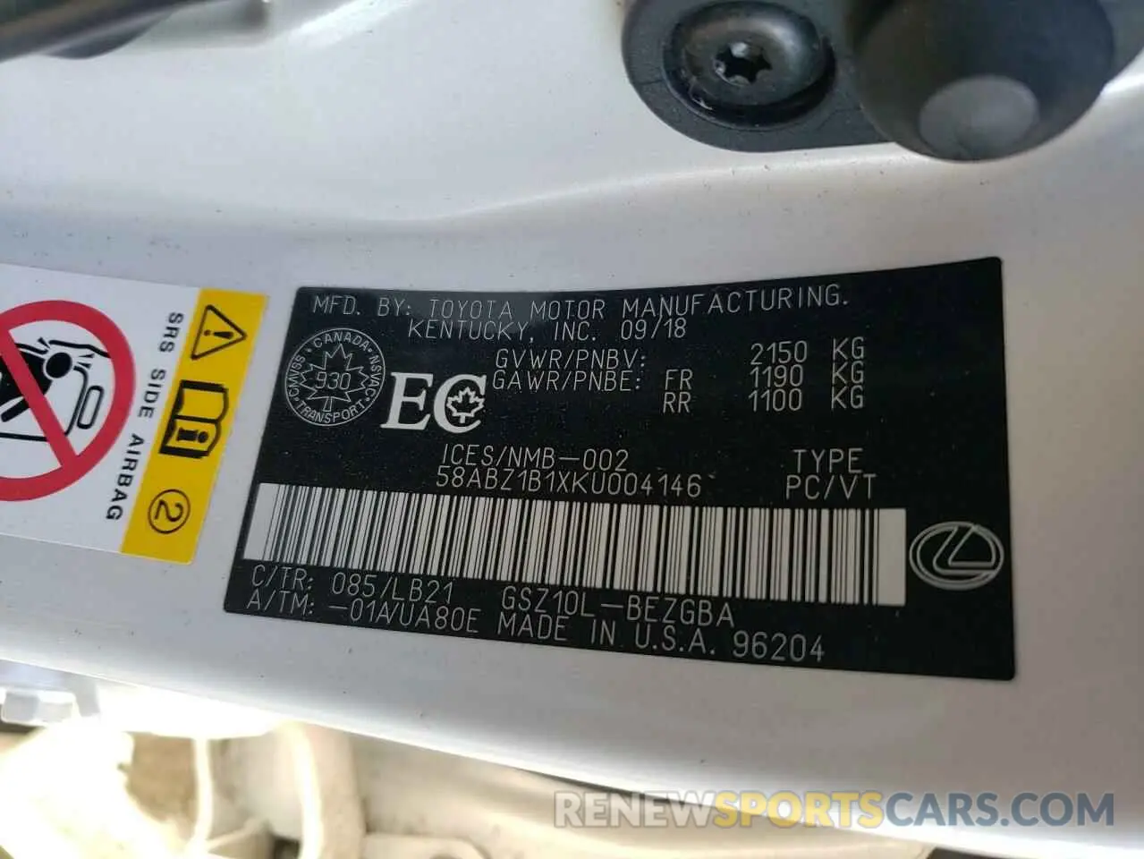 12 fotografías del automóvil dañado 58ABZ1B1XKU004146 LEXUS ES350 2019