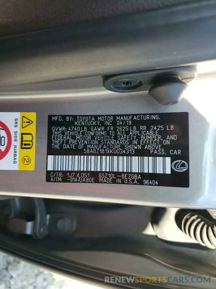 12 fotografías del automóvil dañado 58ABZ1B1XKU034313 LEXUS ES350 2019
