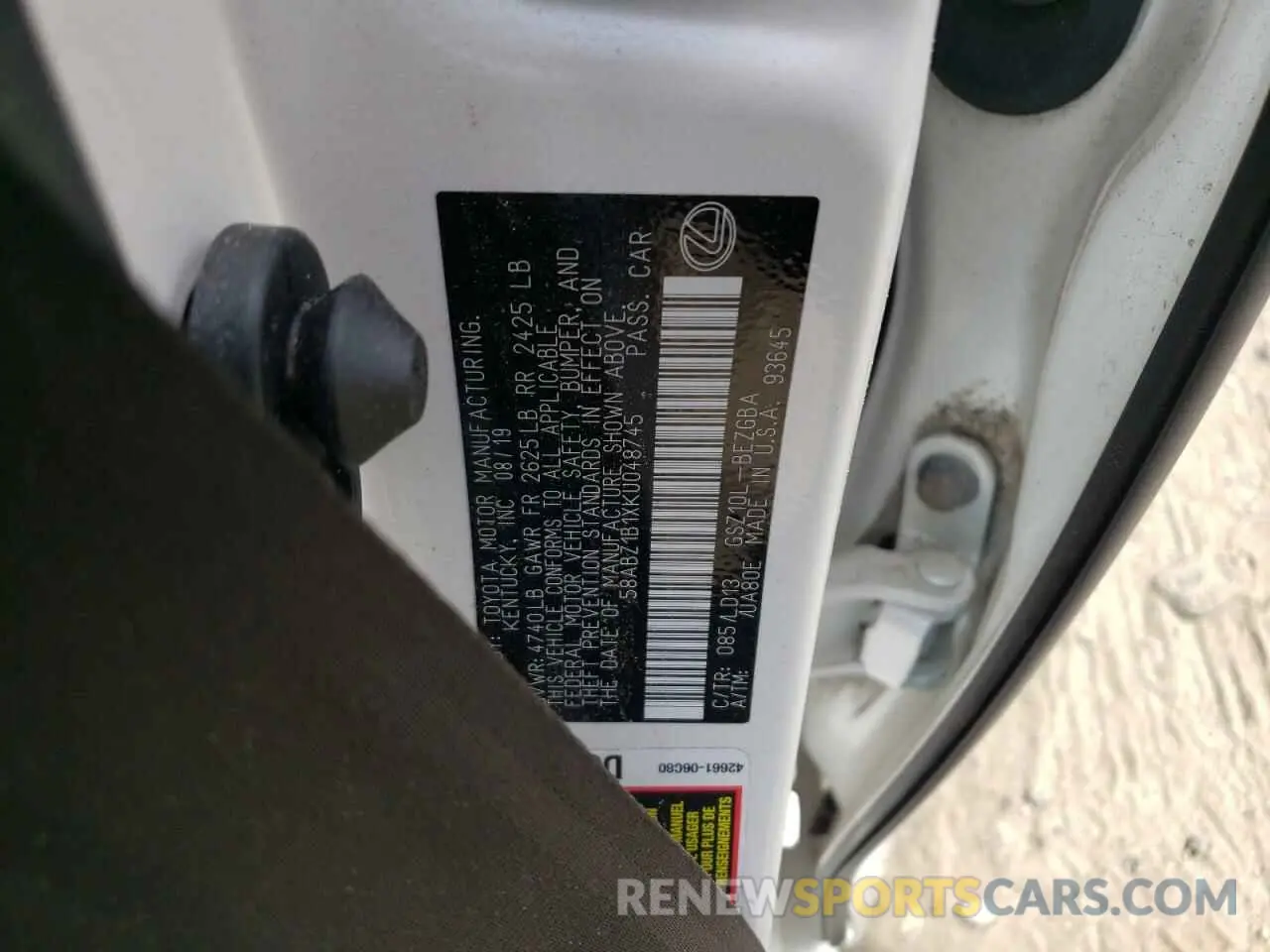 10 fotografías del automóvil dañado 58ABZ1B1XKU048745 LEXUS ES350 2019