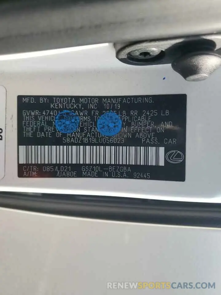 12 fotografías del automóvil dañado 58ADZ1B19LU056023 LEXUS ES350 2020