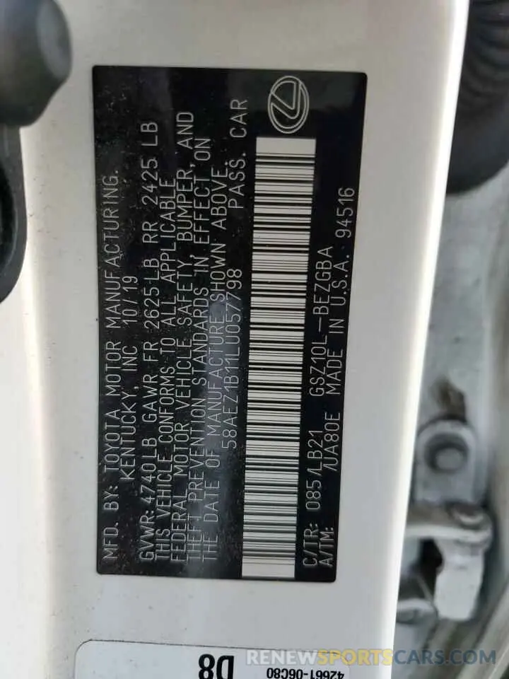 12 fotografías del automóvil dañado 58AEZ1B11LU057798 LEXUS ES350 2020