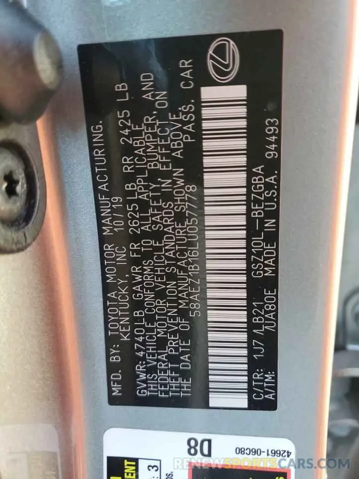 13 fotografías del automóvil dañado 58AEZ1B16LU057778 LEXUS ES350 2020