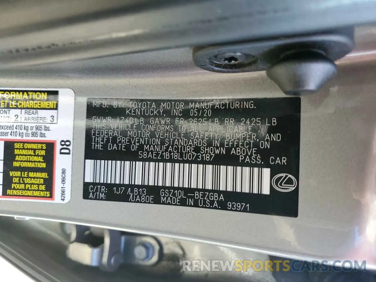 13 fotografías del automóvil dañado 58AEZ1B18LU073187 LEXUS ES350 2020