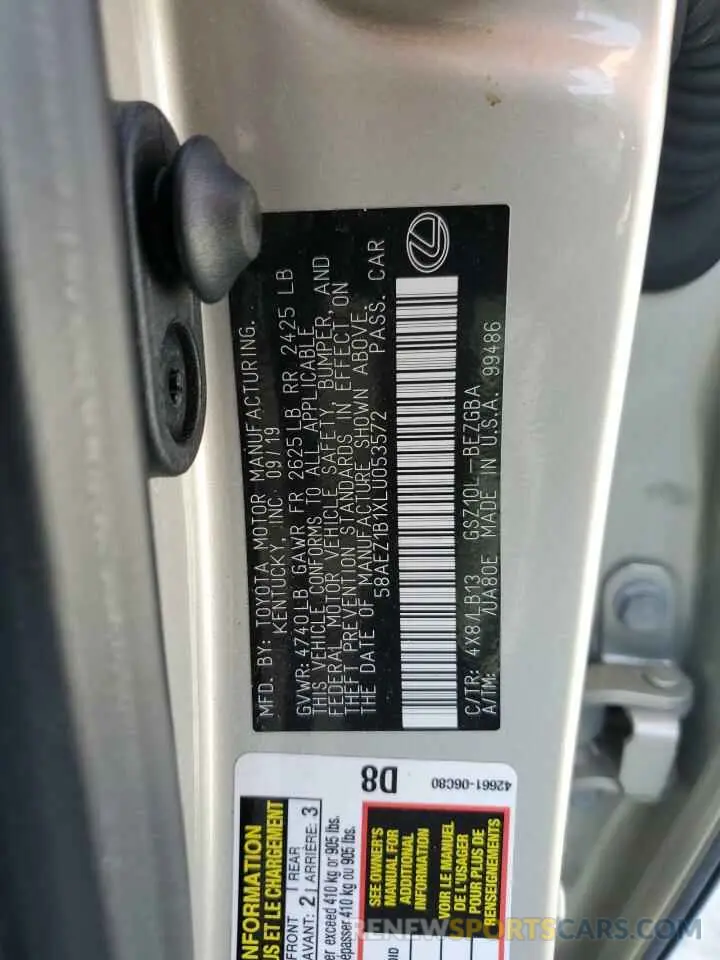 12 fotografías del automóvil dañado 58AEZ1B1XLU053572 LEXUS ES350 2020