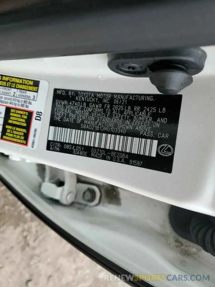 12 fotografías del automóvil dañado 58ADZ1B13MU103340 LEXUS ES350 2021
