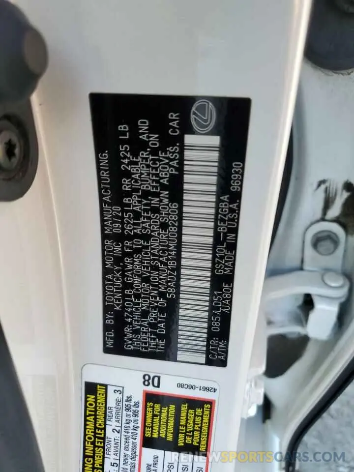 12 fotografías del automóvil dañado 58ADZ1B14MU082806 LEXUS ES350 2021