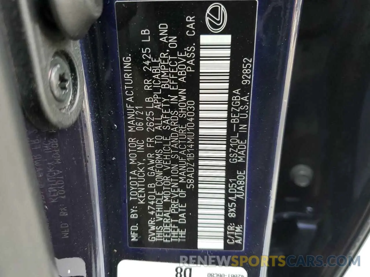 12 fotografías del automóvil dañado 58ADZ1B14MU104030 LEXUS ES350 2021