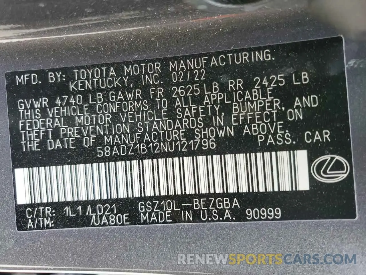 13 fotografías del automóvil dañado 58ADZ1B12NU121796 LEXUS ES350 2022