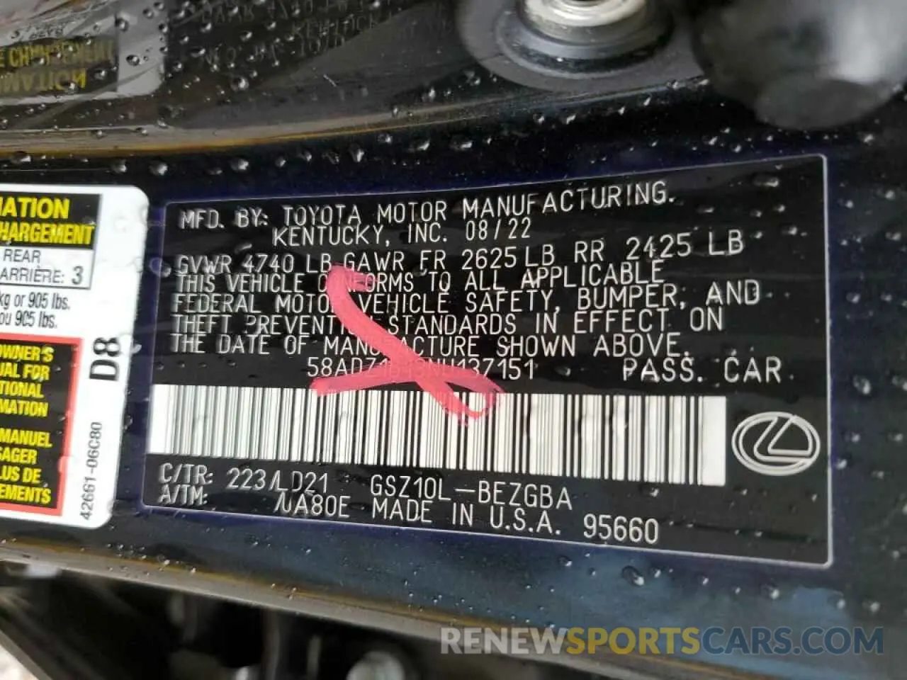 13 fotografías del automóvil dañado 58ADZ1B13NU137151 LEXUS ES350 2022