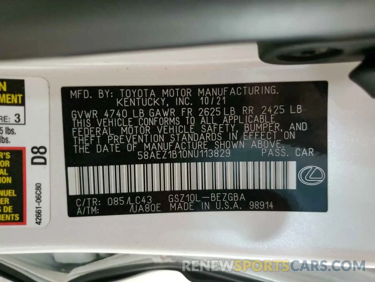 14 fotografías del automóvil dañado 58AEZ1B10NU113829 LEXUS ES350 2022