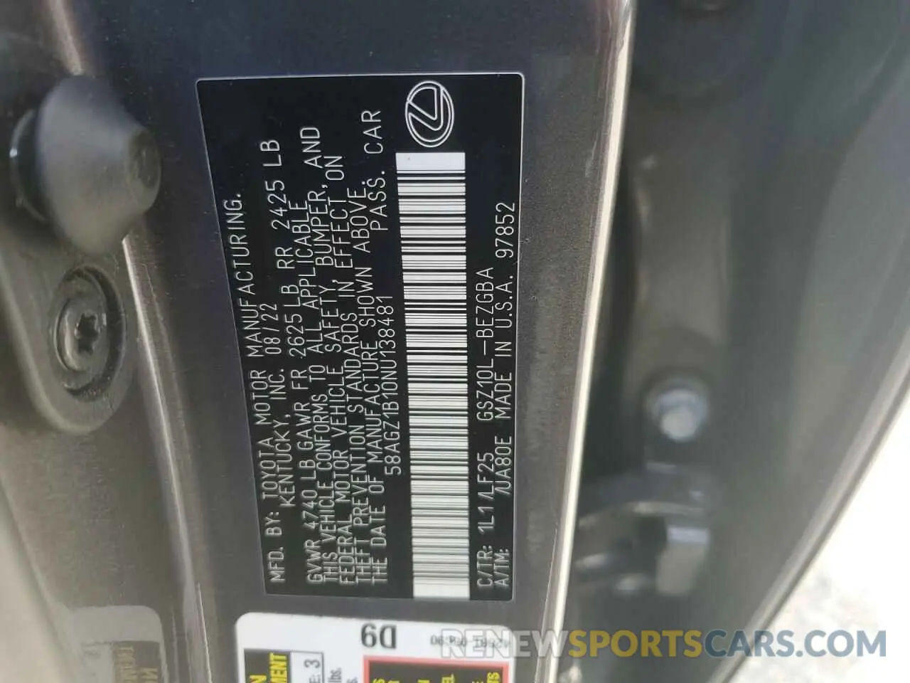 12 fotografías del automóvil dañado 58AGZ1B10NU138481 LEXUS ES350 2022