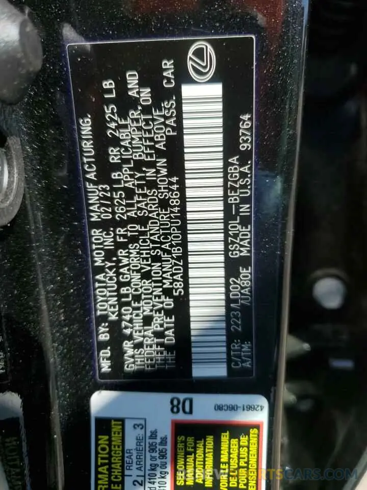12 fotografías del automóvil dañado 58ADZ1B10PU148644 LEXUS ES350 2023