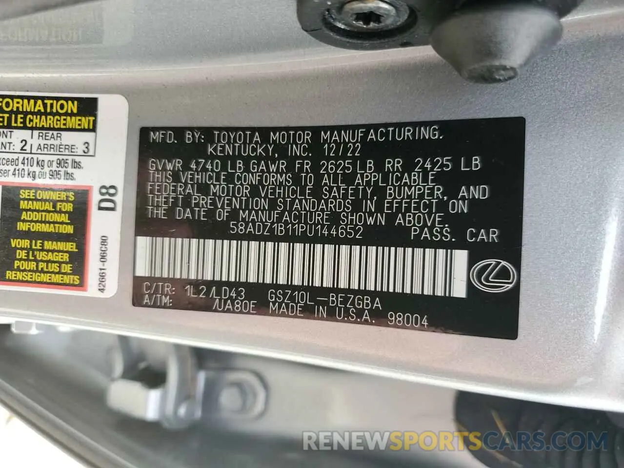 13 fotografías del automóvil dañado 58ADZ1B11PU144652 LEXUS ES350 2023