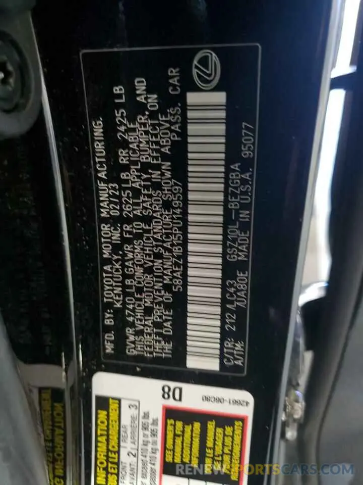 12 fotografías del automóvil dañado 58AEZ1B15PU149597 LEXUS ES350 2023