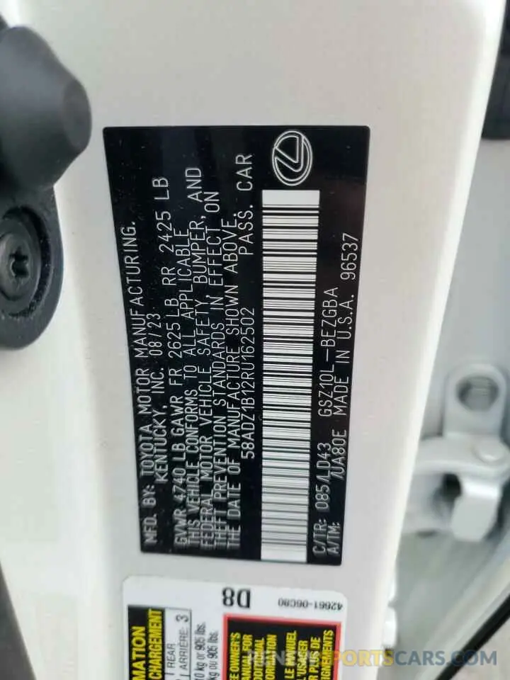 12 fotografías del automóvil dañado 58ADZ1B12RU162502 LEXUS ES350 2024