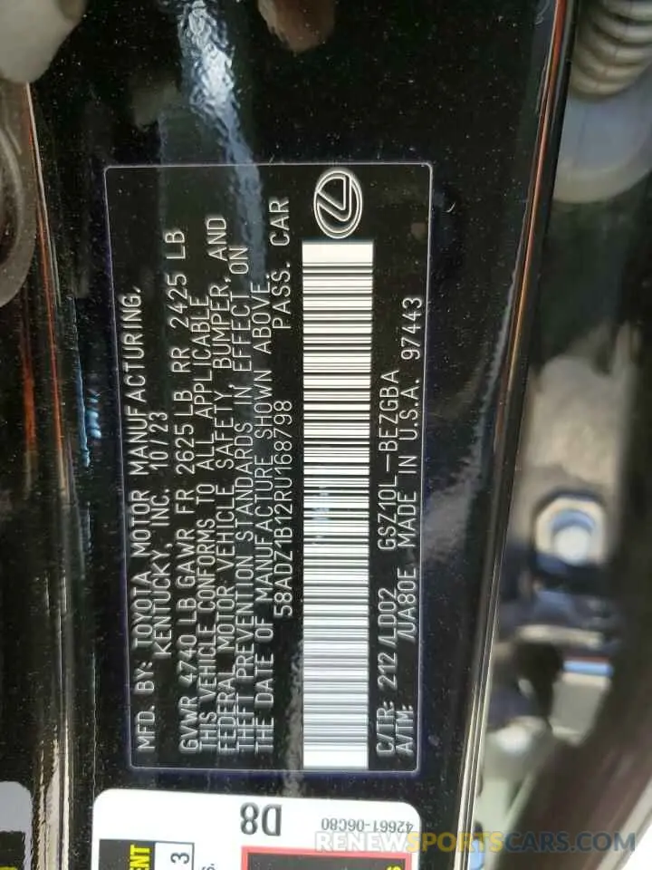 13 fotografías del automóvil dañado 58ADZ1B12RU168798 LEXUS ES350 2024
