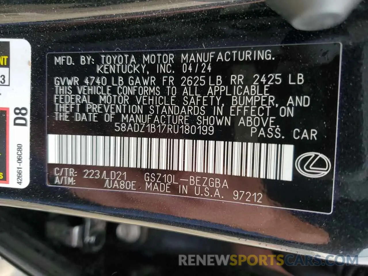 12 fotografías del automóvil dañado 58ADZ1B17RU180199 LEXUS ES350 2024