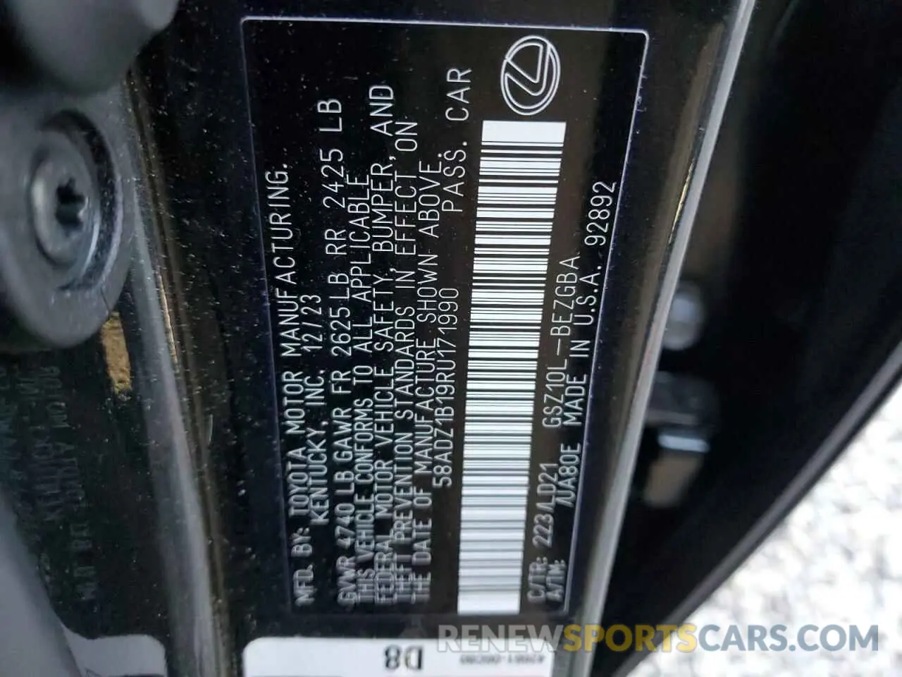 12 fotografías del automóvil dañado 58ADZ1B19RU171990 LEXUS ES350 2024