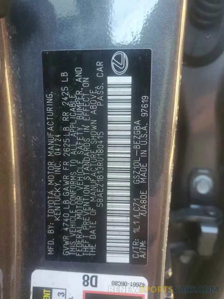 13 fotografías del automóvil dañado 58AEZ1B13RU180415 LEXUS ES350 2024