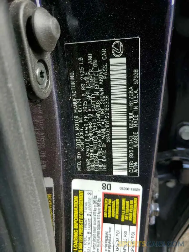 12 fotografías del automóvil dañado 58ADZ1B11SU185338 LEXUS ES350 2025