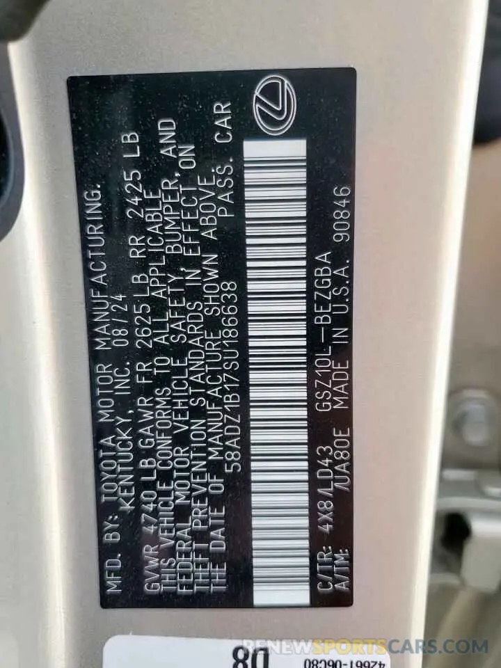 13 fotografías del automóvil dañado 58ADZ1B17SU186638 LEXUS ES350 2025