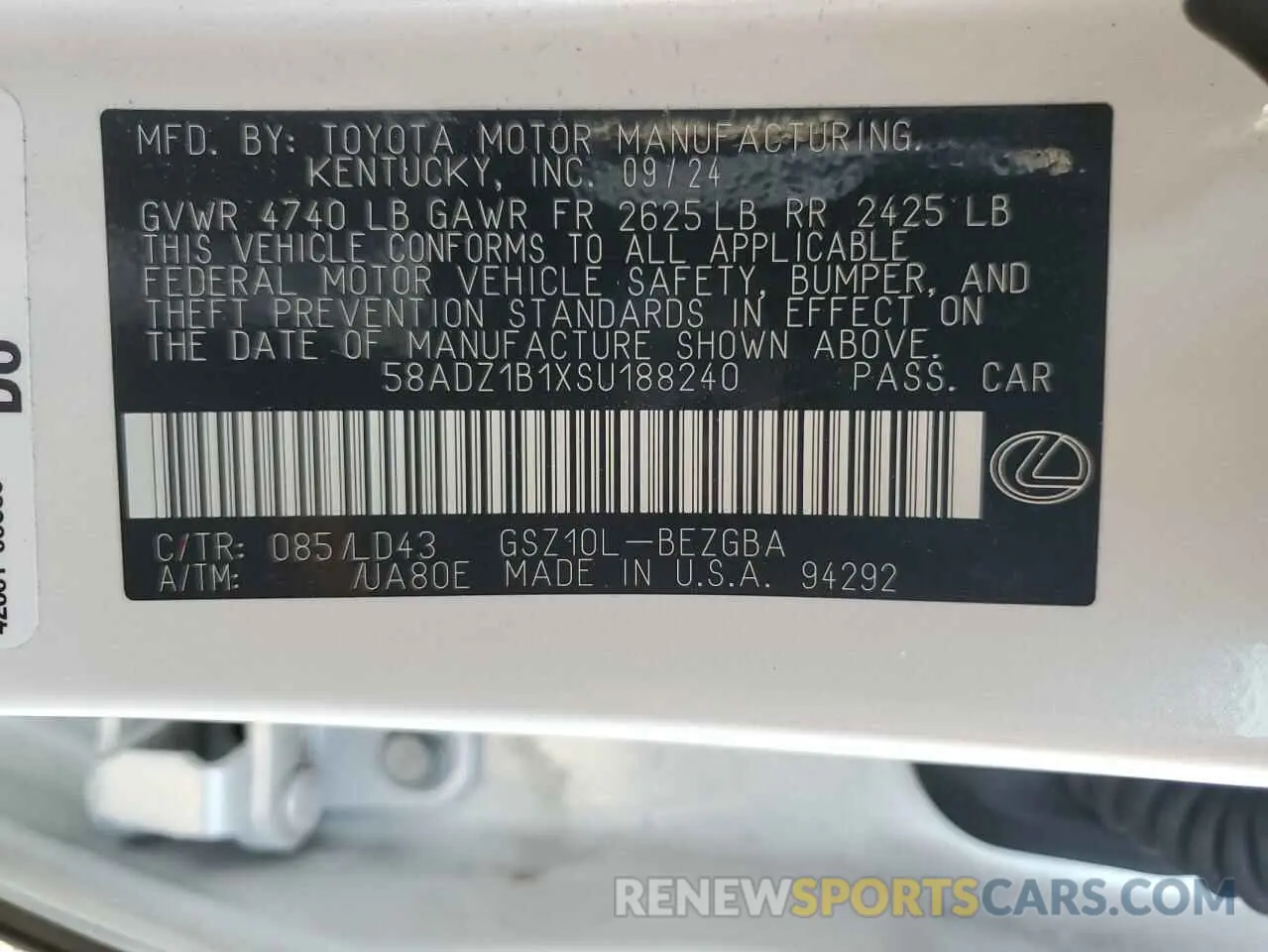 15 fotografías del automóvil dañado 58ADZ1B1XSU188240 LEXUS ES350 2025