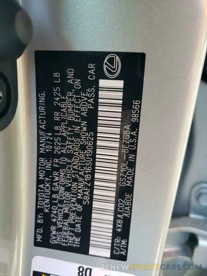 13 fotografías del automóvil dañado 58AFZ1B16SU190625 LEXUS ES350 2025