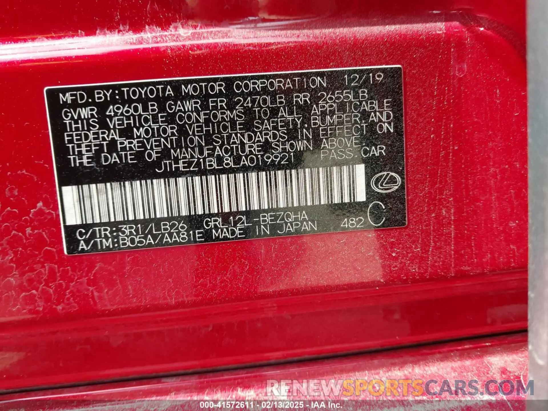 9 fotografías del automóvil dañado JTHEZ1BL8LA019921 LEXUS GS 350 2020