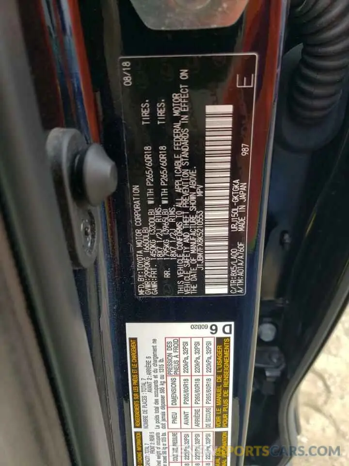 10 fotografías del automóvil dañado JTJBM7FX8K5210553 LEXUS GX 2019