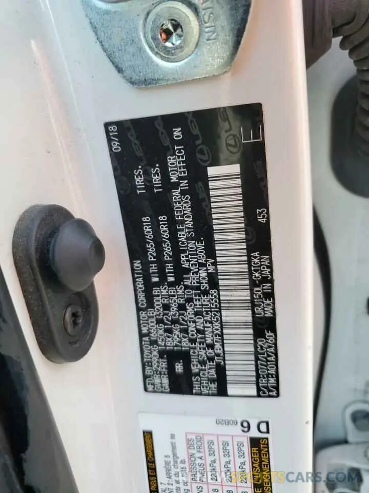 14 fotografías del automóvil dañado JTJBM7FXXK5215558 LEXUS GX 2019