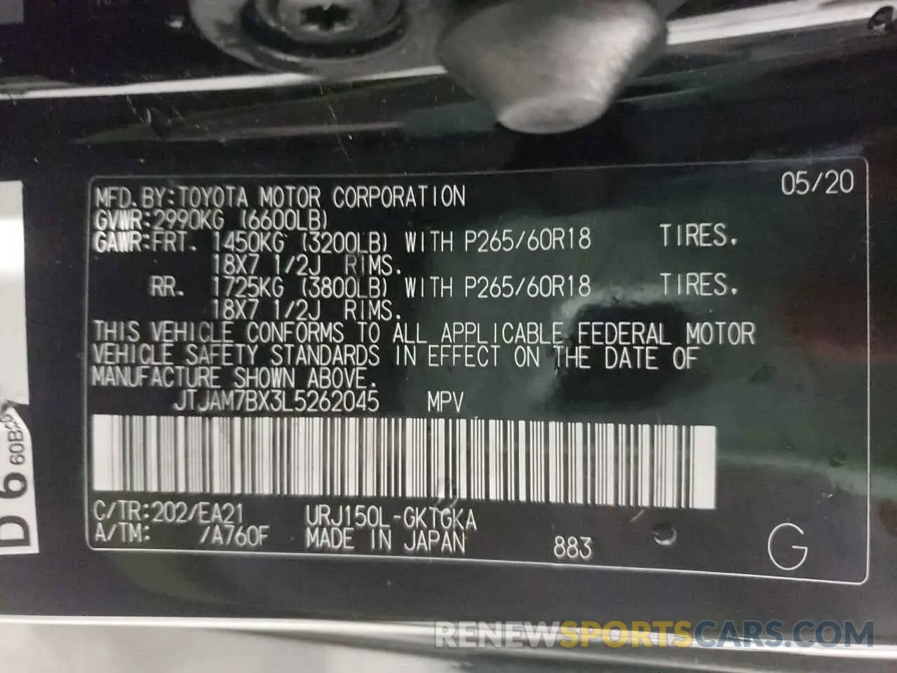 10 fotografías del automóvil dañado JTJAM7BX3L5262045 LEXUS GX 2020