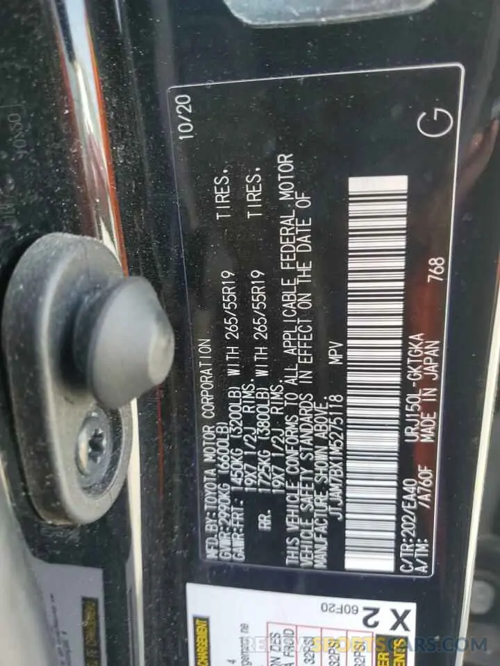 12 fotografías del automóvil dañado JTJAM7BX1M5275118 LEXUS GX 2021